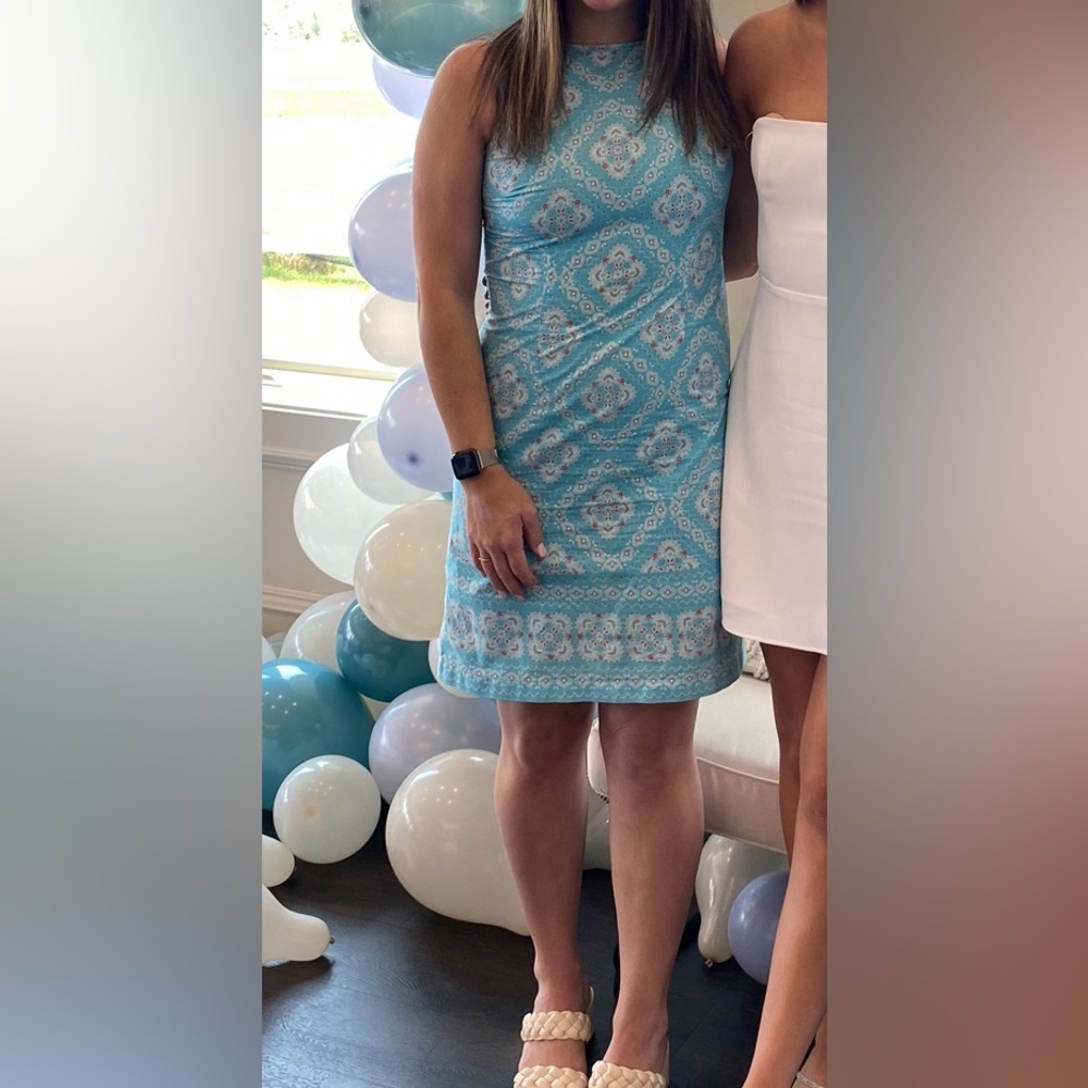 Blue Paisley Sleeveless Shift Dress Boho Summer Beach Size Small/Medium